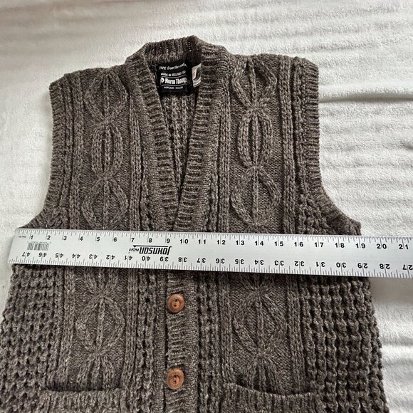 Vintage Norm Thompson Womens Wool Cable Knit Button Front Vest 38 Brown Pockets - Picture 6 of 8